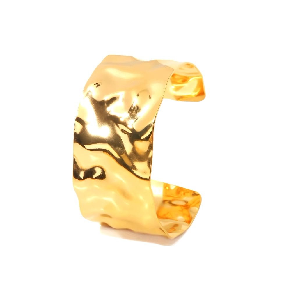 Texture18K Gold PVD Plated Stainless Steel Wide Cuff Bracelet hypoallergenic
